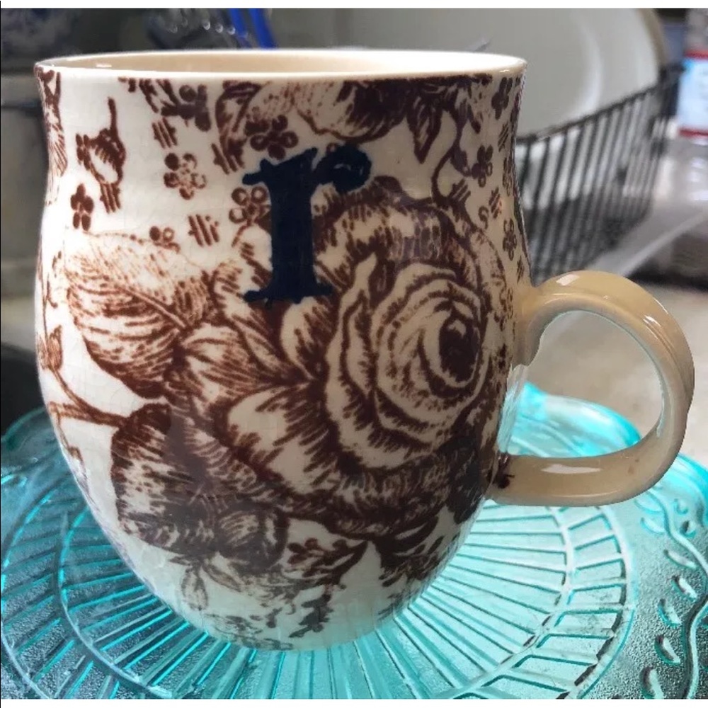 ANTHROPOLOGIE | Coffee Mug Makeup Brush Holder “R”